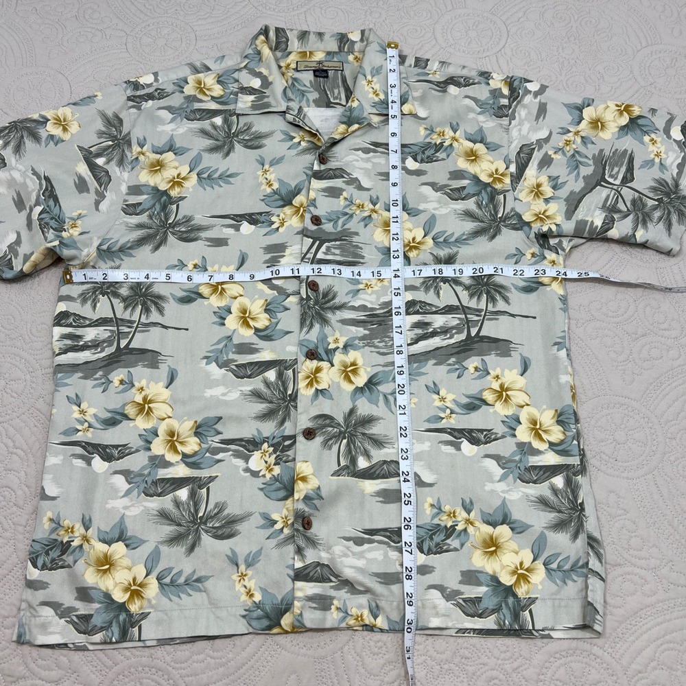Tommy Bahama Mens Large Silk Hawaiian Shirt Sage Green Tropical Floral Island - Picture 5 of 7